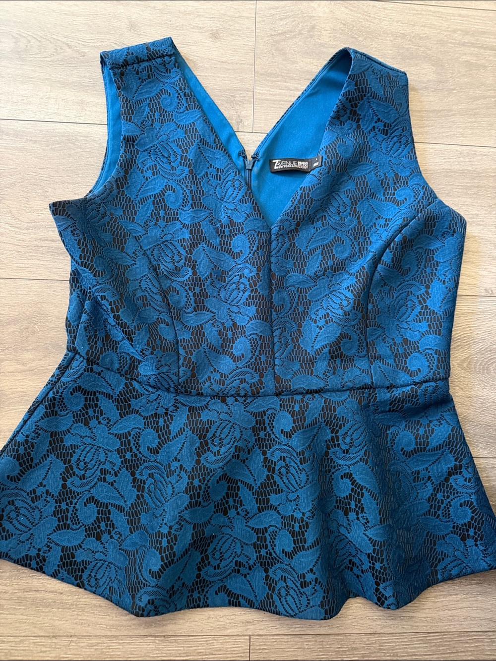 New York & Company Teal Lace Peplum Top